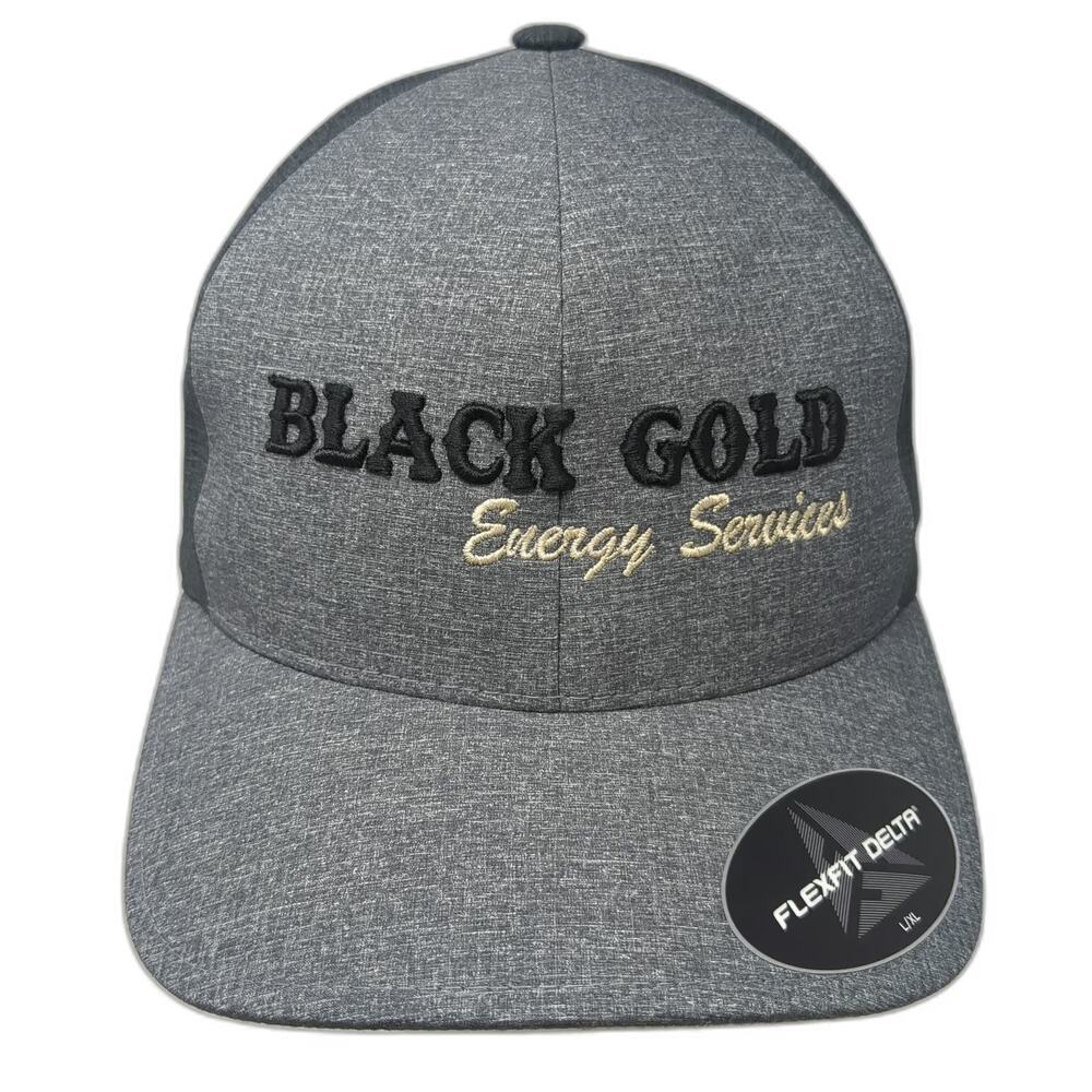 Flexfit Delta Baseball Cap Gray Black Gold XL Energy Services Stretch Fit Hat